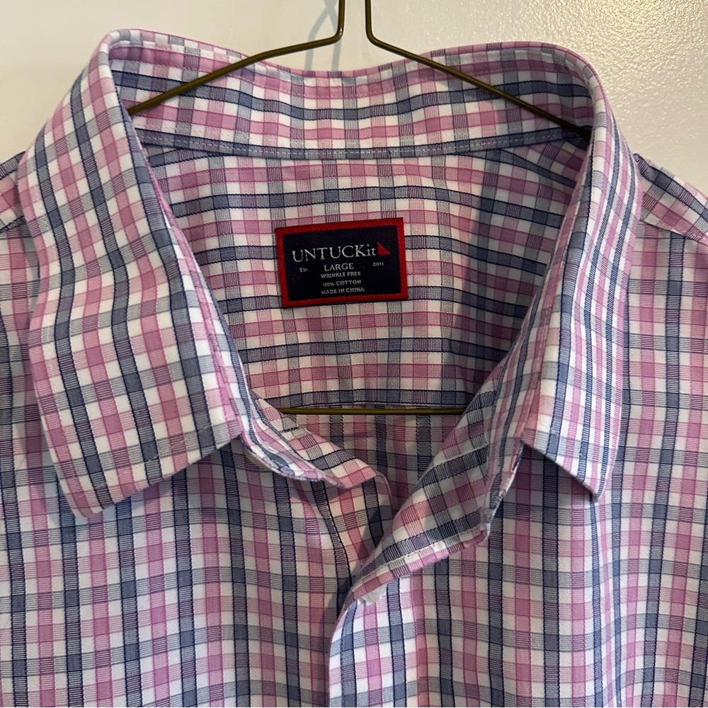UNTUCKit Men's Pink and Blue Plaid Shirt sz L